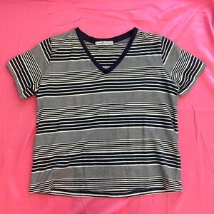 Blue and White Striped V-Neck T-Shirt